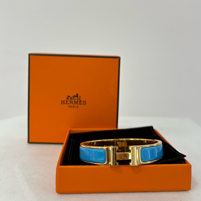 HERMES H金 水藍琺瑯PM手環-0