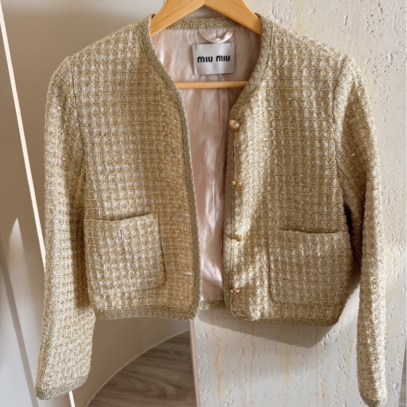 Miu Miu 鵝黃色毛呢短版外套 38碼-0