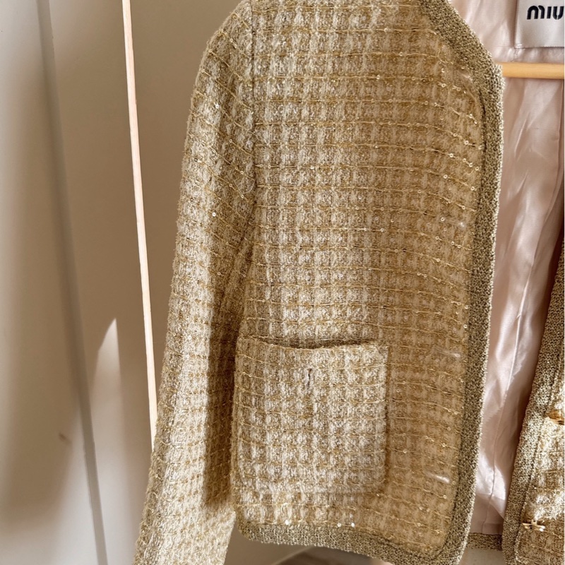 Miu Miu 鵝黃色毛呢短版外套 38碼-2