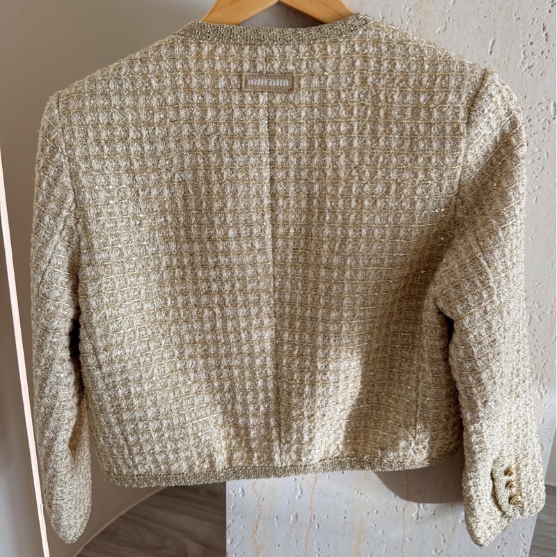 Miu Miu 鵝黃色毛呢短版外套 38碼-3