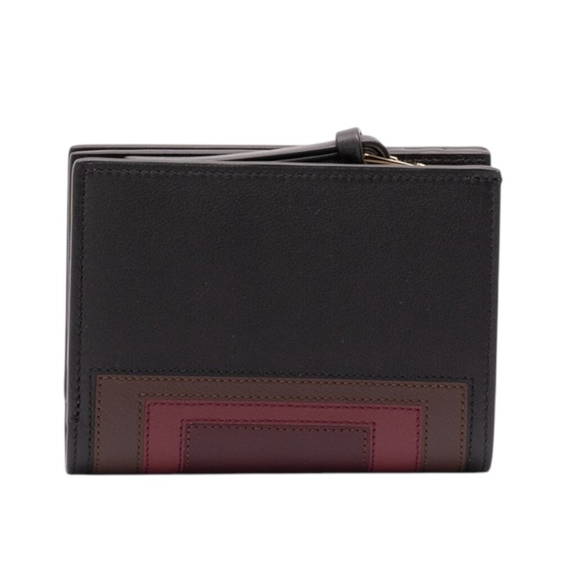 【LOEWE 羅威】x Albers 納帕小牛皮 嵌花方形 錢包 皮夾 卡夾 短夾 黑色 酒紅色-3