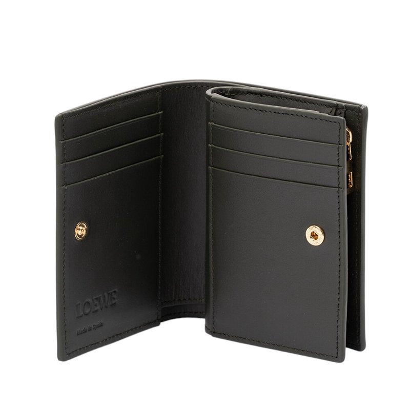 【LOEWE 羅威】Compact Landscape 納帕小牛皮 麂皮 錢包 皮夾 卡夾 短夾 酒瓶綠 赭色-2