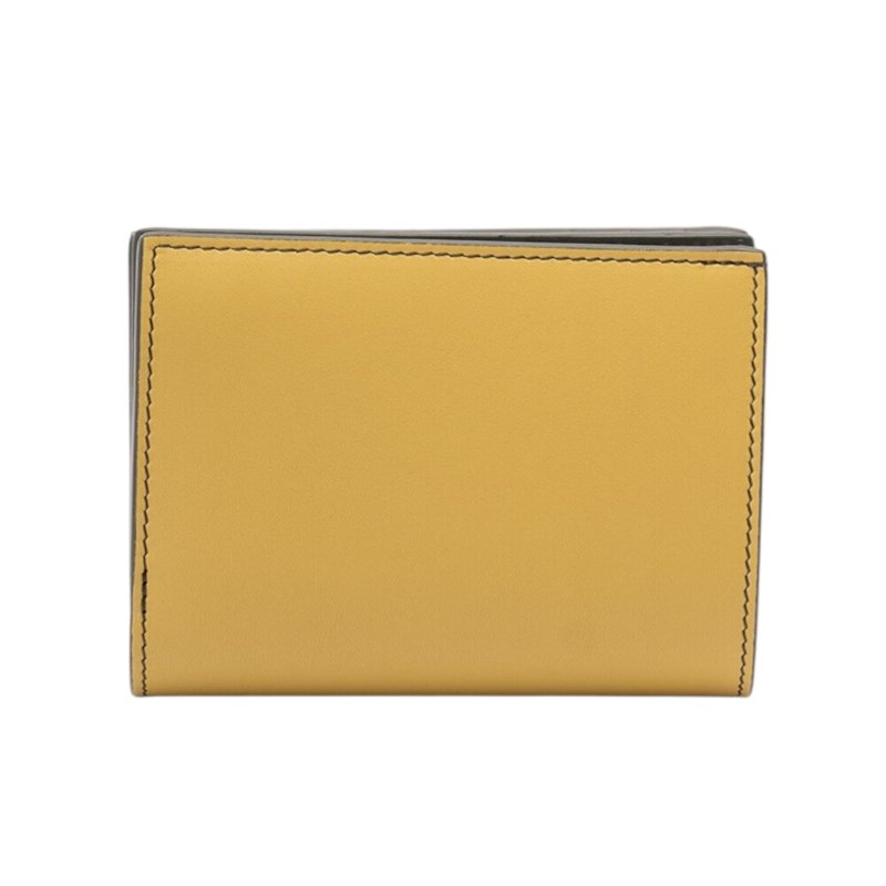 【LOEWE 羅威】Compact Landscape 納帕小牛皮 麂皮 錢包 皮夾 卡夾 短夾 酒瓶綠 赭色-3