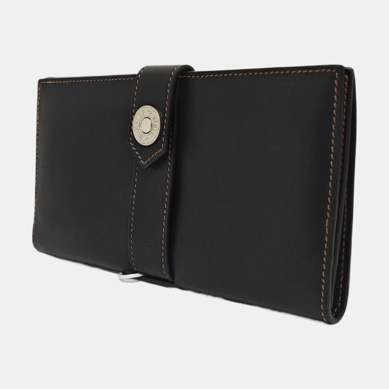 HERMES 黑色BOX皮錢包 銀色五金 L刻-2