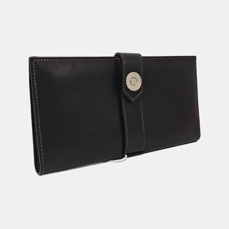 HERMES 黑色BOX皮錢包 銀色五金 L刻-3