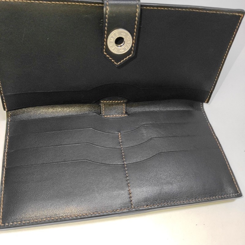 HERMES 黑色BOX皮錢包 銀色五金 L刻-6