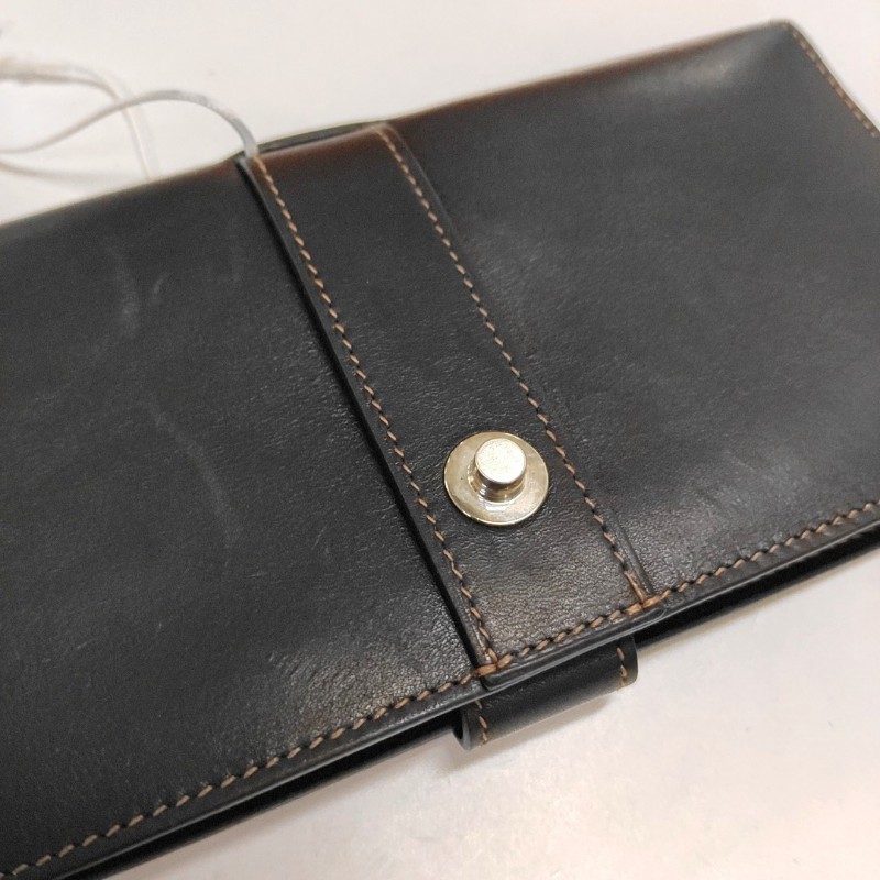 HERMES 黑色BOX皮錢包 銀色五金 L刻-8