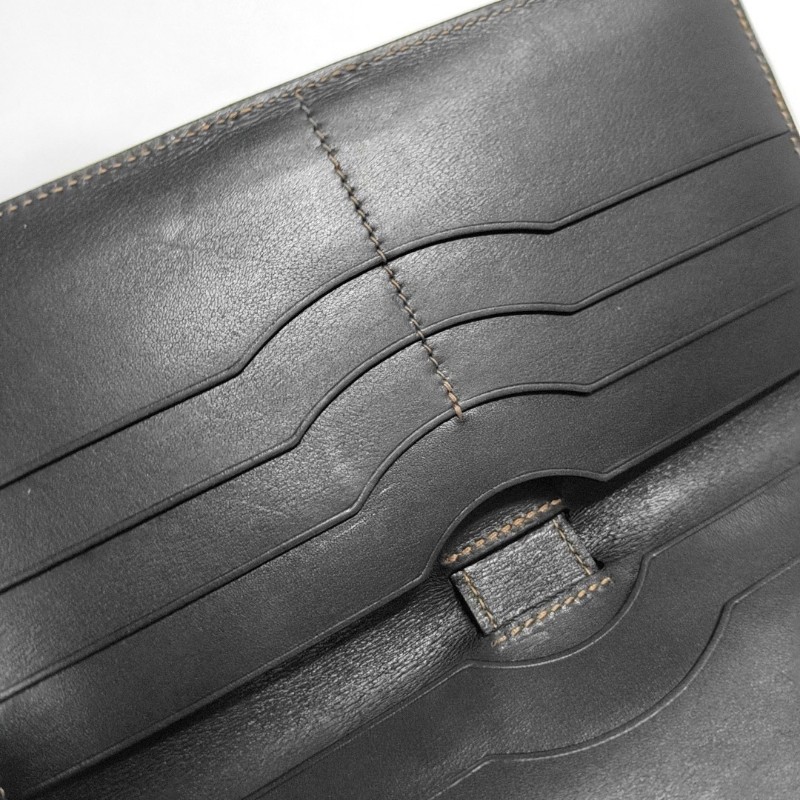 HERMES 黑色BOX皮錢包 銀色五金 L刻-9