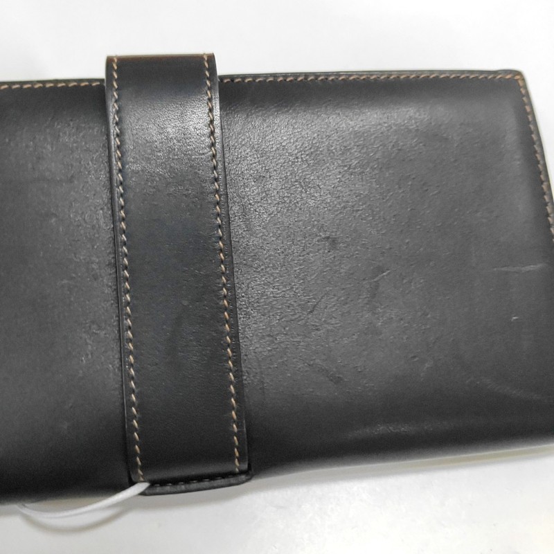 HERMES 黑色BOX皮錢包 銀色五金 L刻-12
