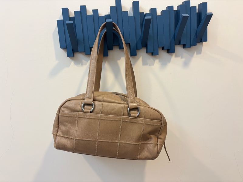 Chanel 奶茶色 冰格 波士頓 腋下包 手提包 vintage-1