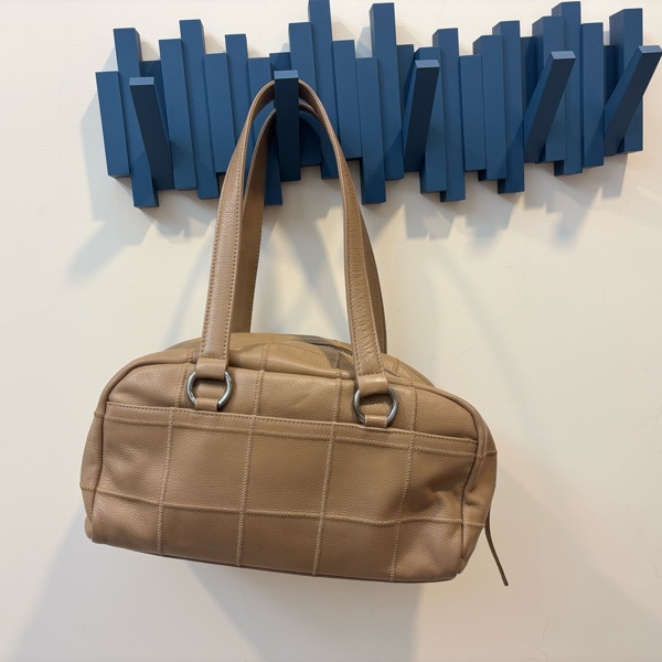 Chanel 奶茶色 冰格 波士頓 腋下包 手提包 vintage-7