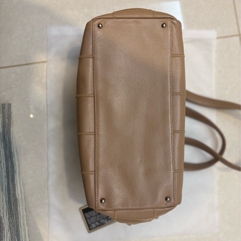 Chanel 奶茶色 冰格 波士頓 腋下包 手提包 vintage-8