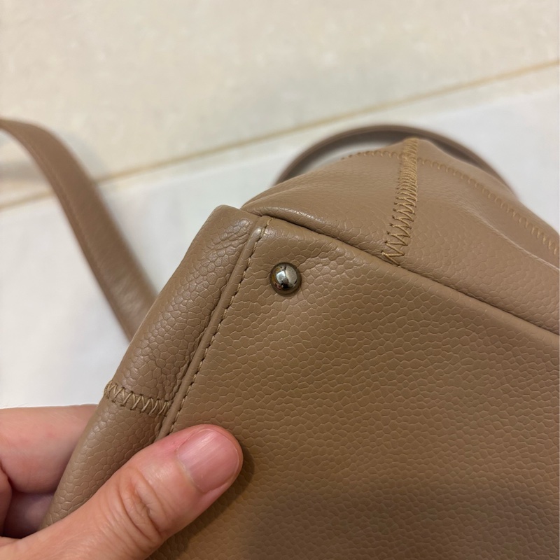 Chanel 奶茶色 冰格 波士頓 腋下包 手提包 vintage-11