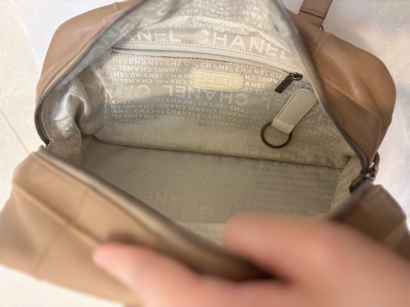 Chanel 奶茶色 冰格 波士頓 腋下包 手提包 vintage-14