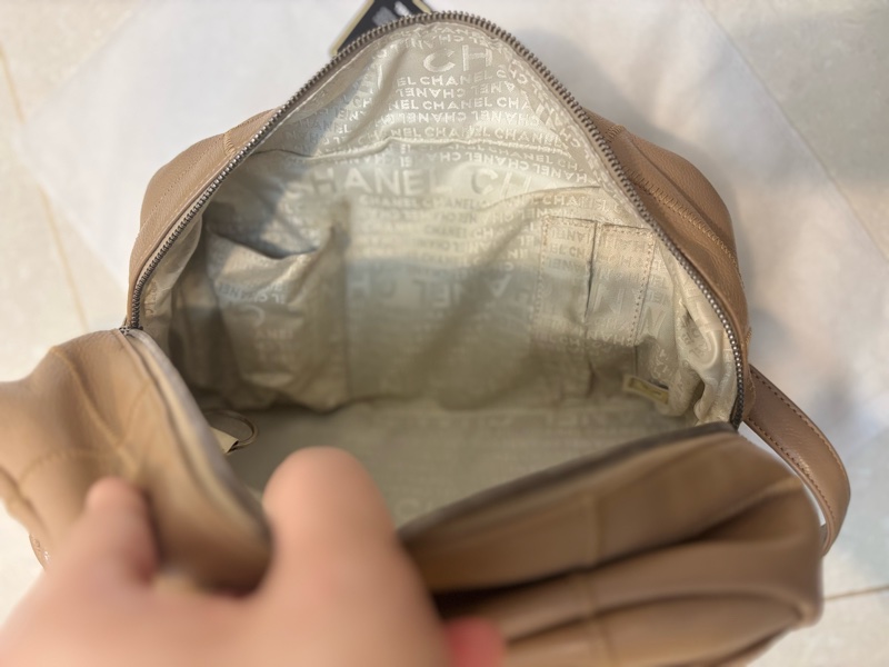 Chanel 奶茶色 冰格 波士頓 腋下包 手提包 vintage-15