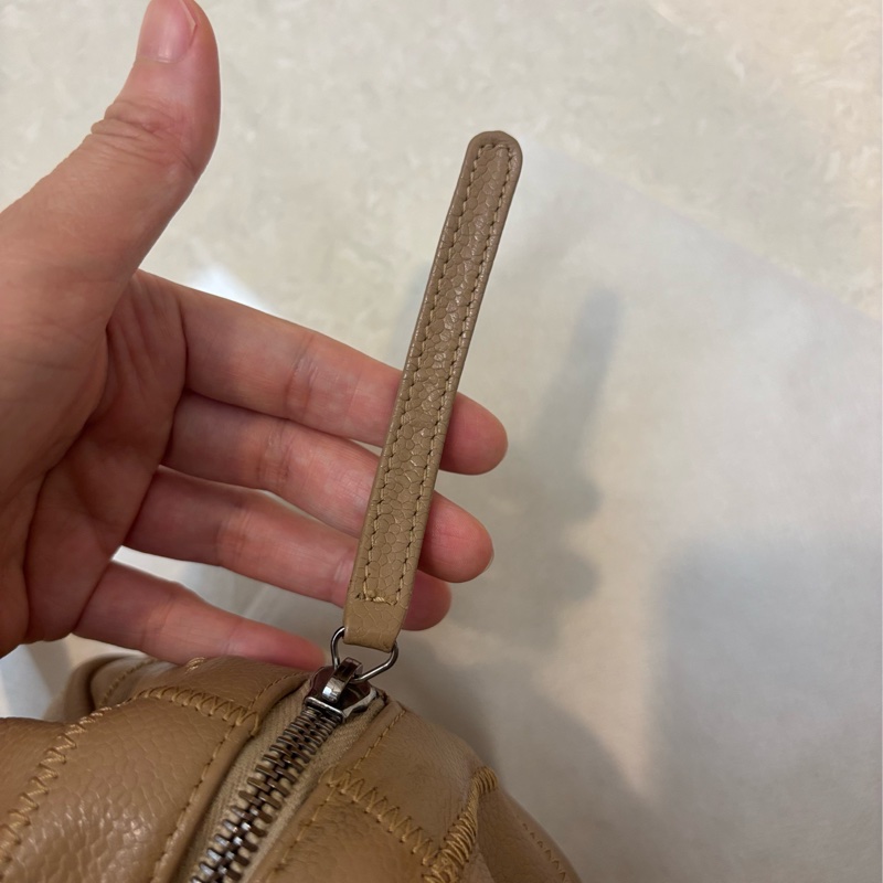 Chanel 奶茶色 冰格 波士頓 腋下包 手提包 vintage-18