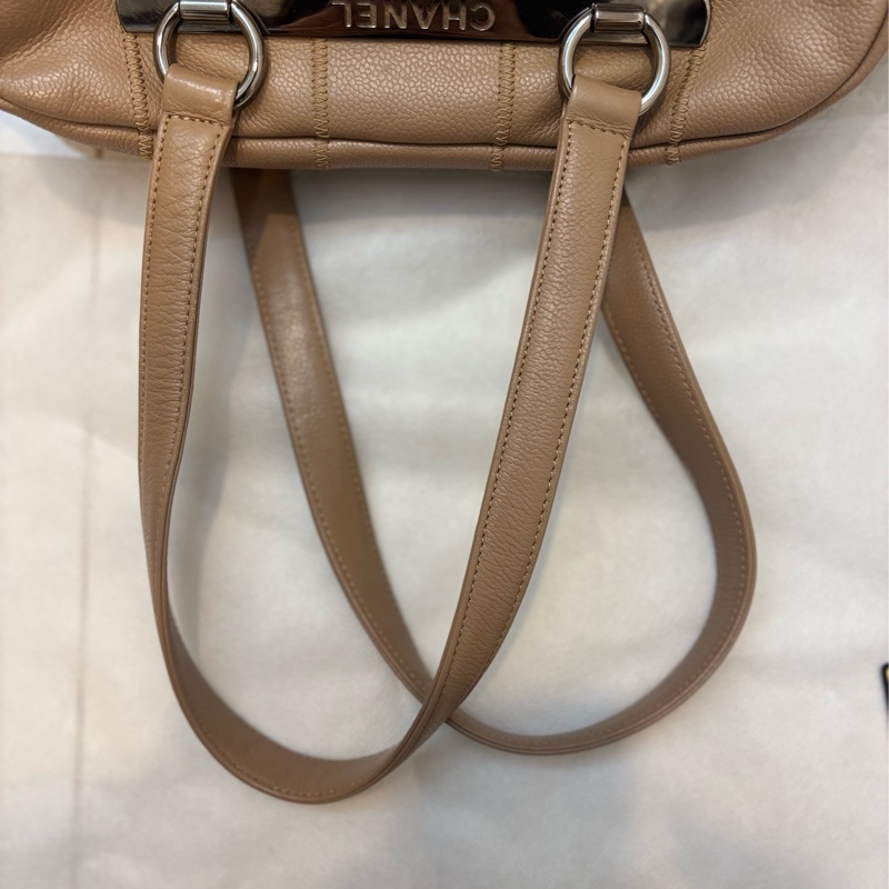Chanel 奶茶色 冰格 波士頓 腋下包 手提包 vintage-19