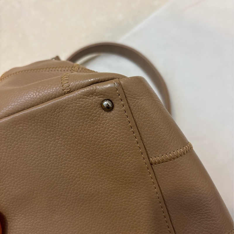 Chanel 奶茶色 冰格 波士頓 腋下包 手提包 vintage-20