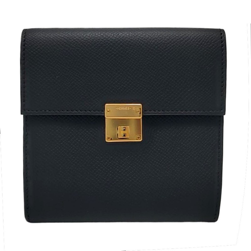 HERMES Clic 黑色Epsom牛皮錢包 金色五金 C刻-0