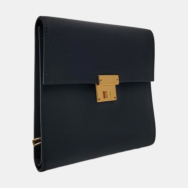 HERMES Clic 黑色Epsom牛皮錢包 金色五金 C刻-3