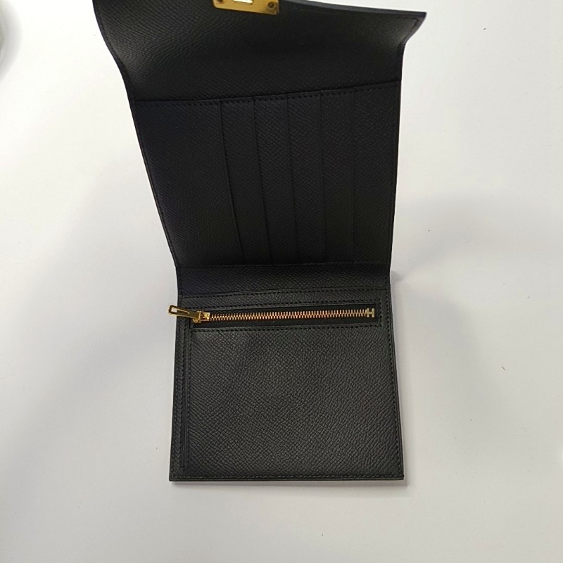 HERMES Clic 黑色Epsom牛皮錢包 金色五金 C刻-6