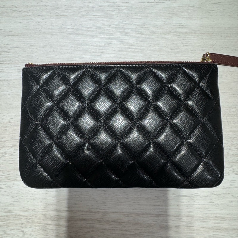 chanel大款 黑色荔枝淡金扣 一字夾零錢包-1