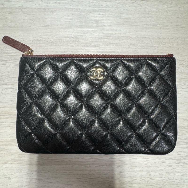 chanel大款 黑色荔枝淡金扣 一字夾零錢包-9