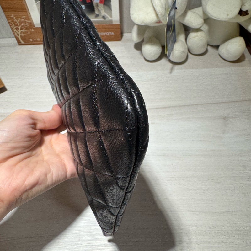 chanel大款 黑色荔枝淡金扣 一字夾零錢包-11