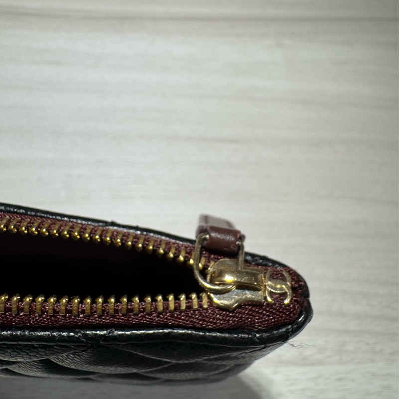 chanel大款 黑色荔枝淡金扣 一字夾零錢包-13