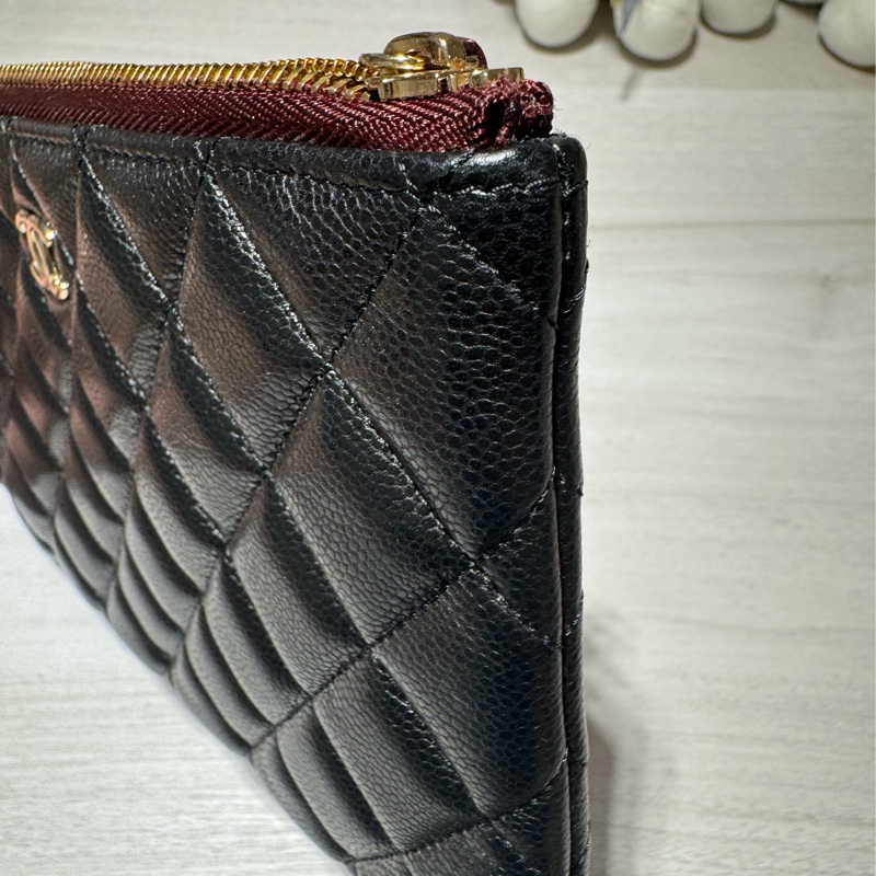 chanel大款 黑色荔枝淡金扣 一字夾零錢包-19