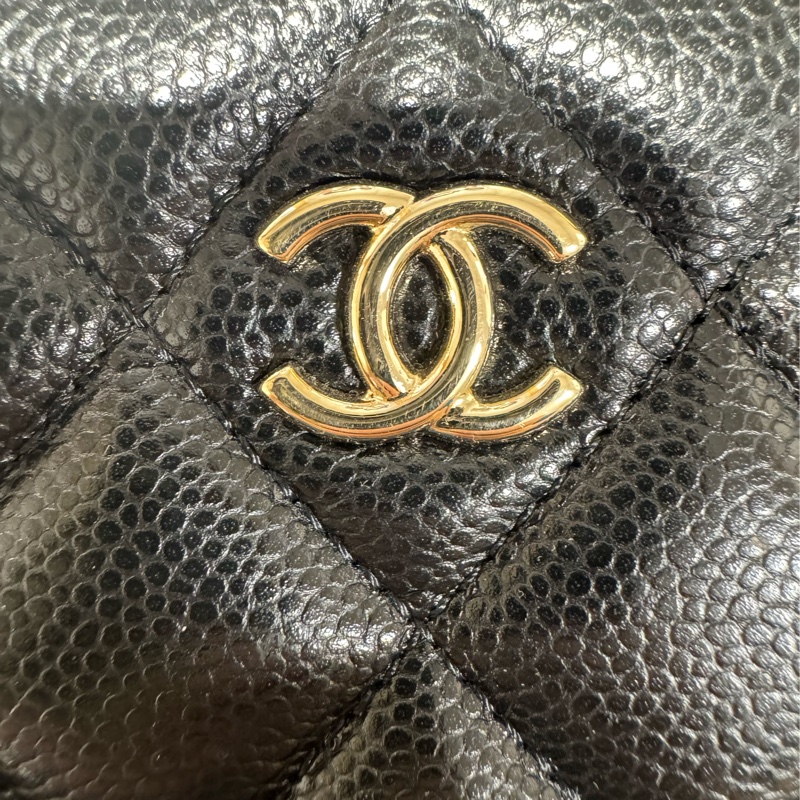 chanel大款 黑色荔枝淡金扣 一字夾零錢包-20