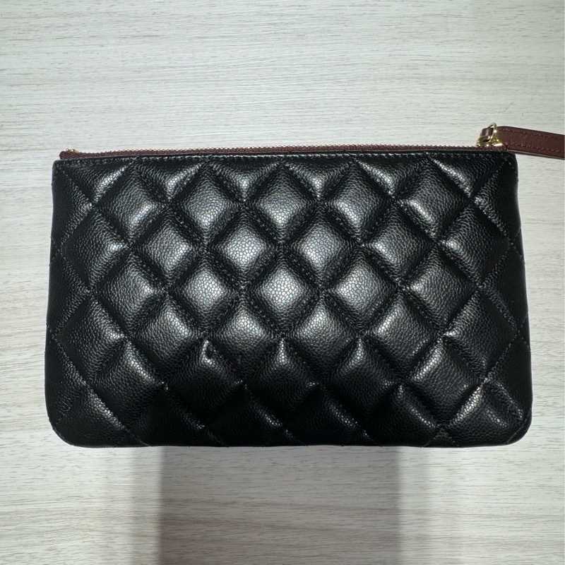 chanel大款 黑色荔枝淡金扣 一字夾零錢包-23