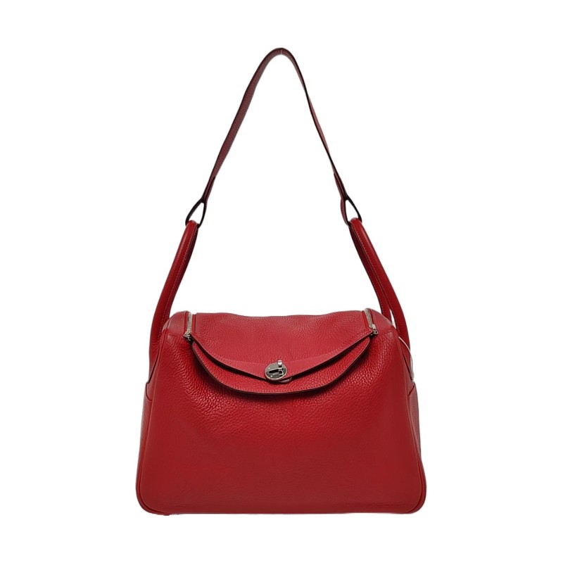 HERMES Lindy 30 正紅色
Clemence牛皮琳迪包單肩包手提包 銀色五金Q刻-0