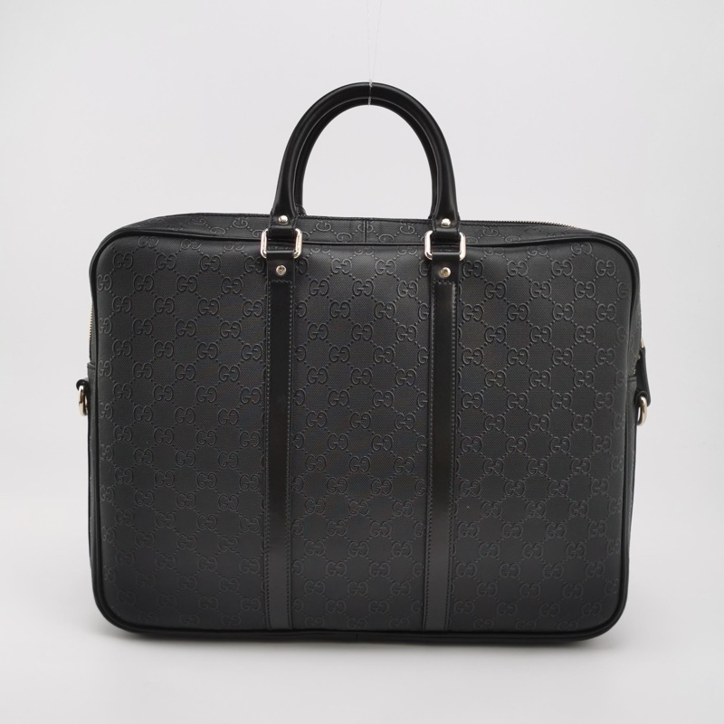Gucci 古馳 黑色老花全皮 電腦公事包 手提包 肩背包-1