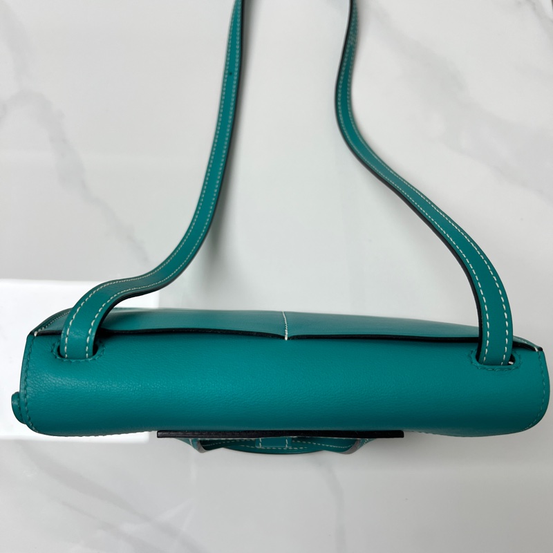 95新 Hermes mini Halzan 孔雀綠 銀扣 X刻 Swift皮-1