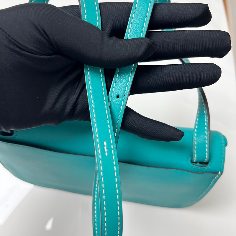 95新 Hermes mini Halzan 孔雀綠 銀扣 X刻 Swift皮-3