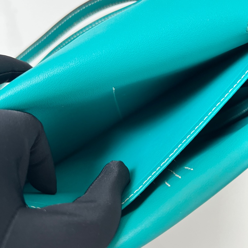 95新 Hermes mini Halzan 孔雀綠 銀扣 X刻 Swift皮-5