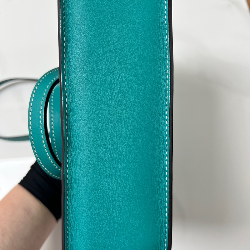 95新 Hermes mini Halzan 孔雀綠 銀扣 X刻 Swift皮-7