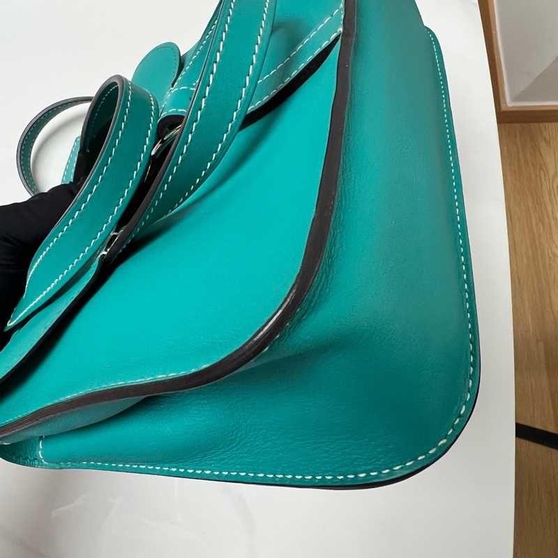 95新 Hermes mini Halzan 孔雀綠 銀扣 X刻 Swift皮-9