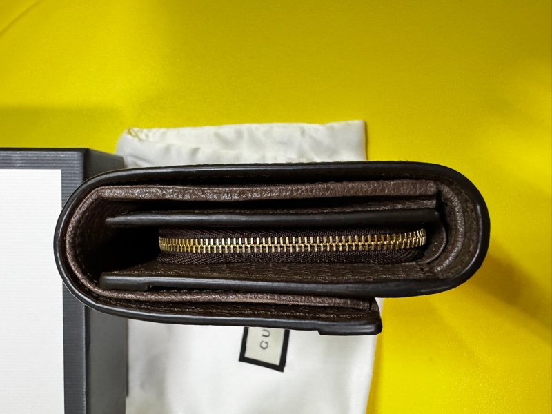 ❤️‍🔥 GUCCI 古馳 Ophidia GG 帆布牛皮飾邊暗釦皮夾零錢包卡夾 短夾 米色 烏木色-7