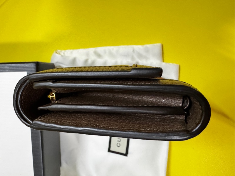 ❤️‍🔥 GUCCI 古馳 Ophidia GG 帆布牛皮飾邊暗釦皮夾零錢包卡夾 短夾 米色 烏木色-8