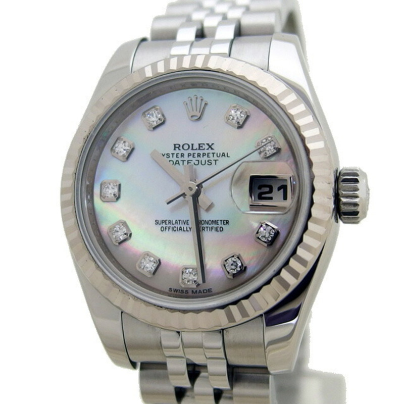 勞力士 Datejust 黑色貝殼 10P 鑽石女士手錶-0