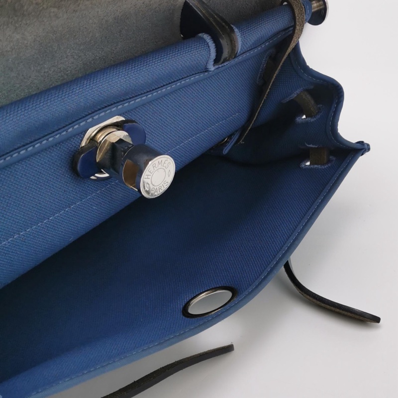 Hermes Herbag31單肩包Hunter牛皮帆布銀扣 73寶石藍7E明藍色C刻-7