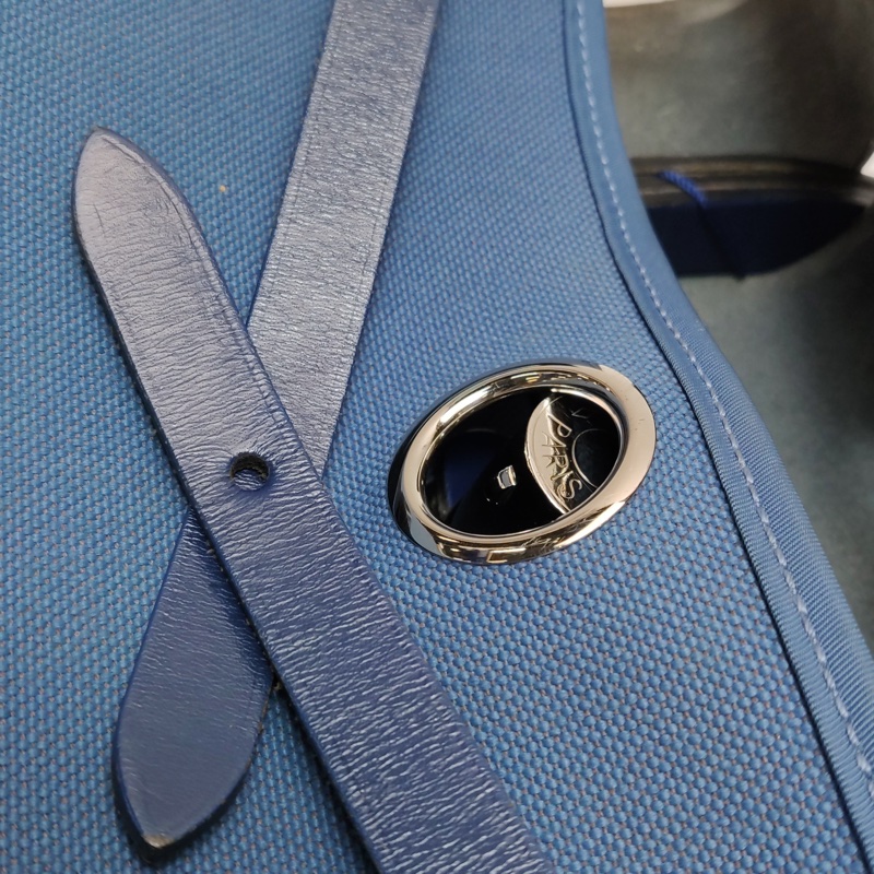 Hermes Herbag31單肩包Hunter牛皮帆布銀扣 73寶石藍7E明藍色C刻-20