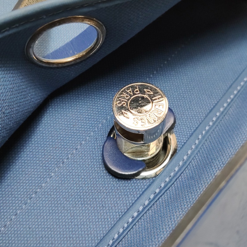 Hermes Herbag31單肩包Hunter牛皮帆布銀扣 73寶石藍7E明藍色C刻-22