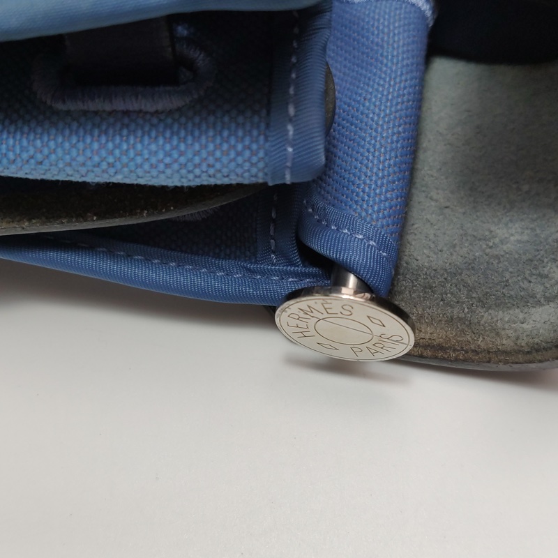 Hermes Herbag31單肩包Hunter牛皮帆布銀扣 73寶石藍7E明藍色C刻-23