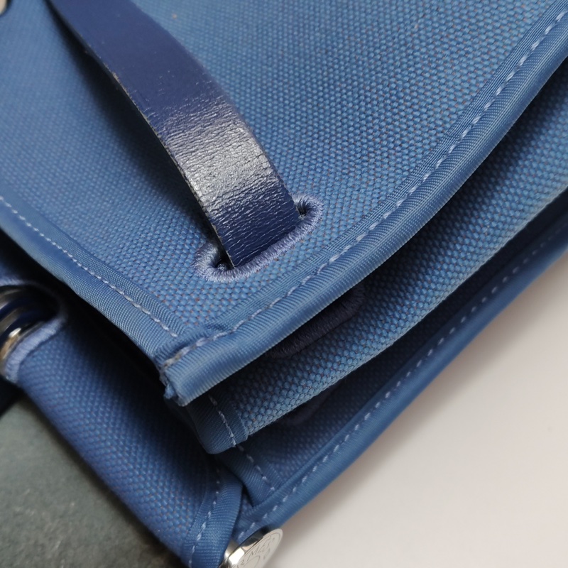 Hermes Herbag31單肩包Hunter牛皮帆布銀扣 73寶石藍7E明藍色C刻-8