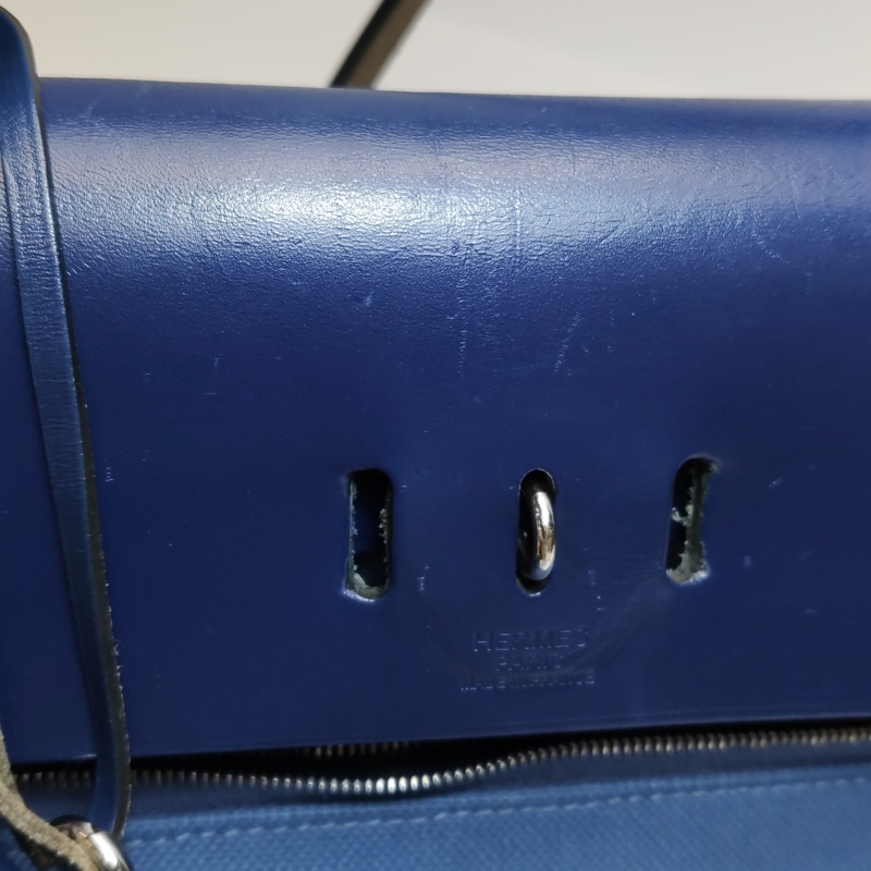Hermes Herbag31單肩包Hunter牛皮帆布銀扣 73寶石藍7E明藍色C刻-13