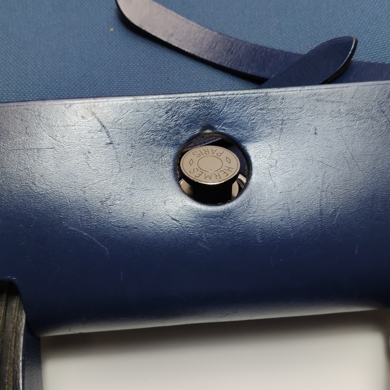 Hermes Herbag31單肩包Hunter牛皮帆布銀扣 73寶石藍7E明藍色C刻-14