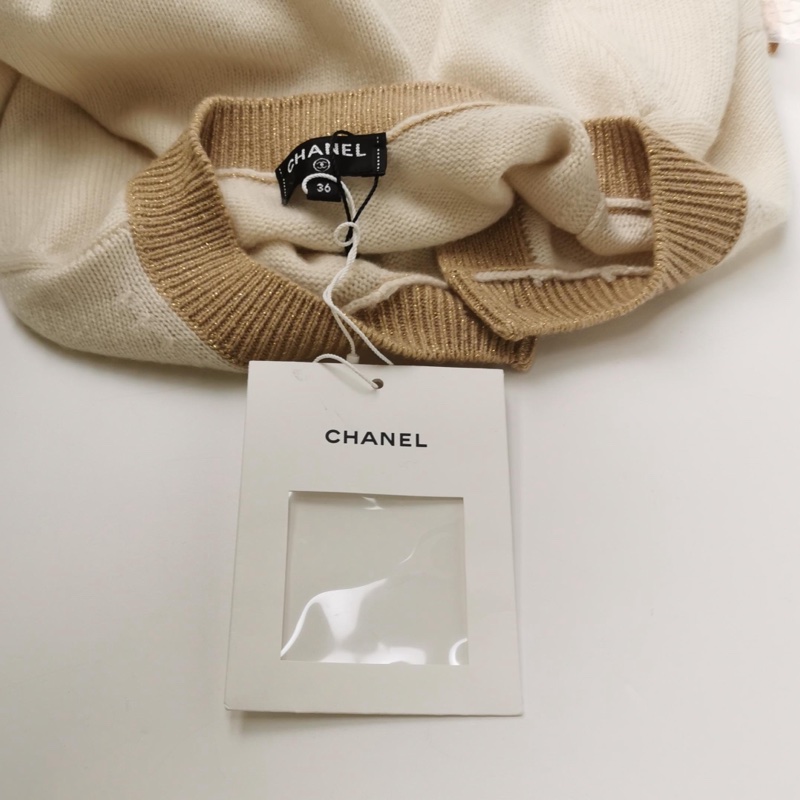 Chanel 羊絨混紡拼色長袖針織衫36碼-3